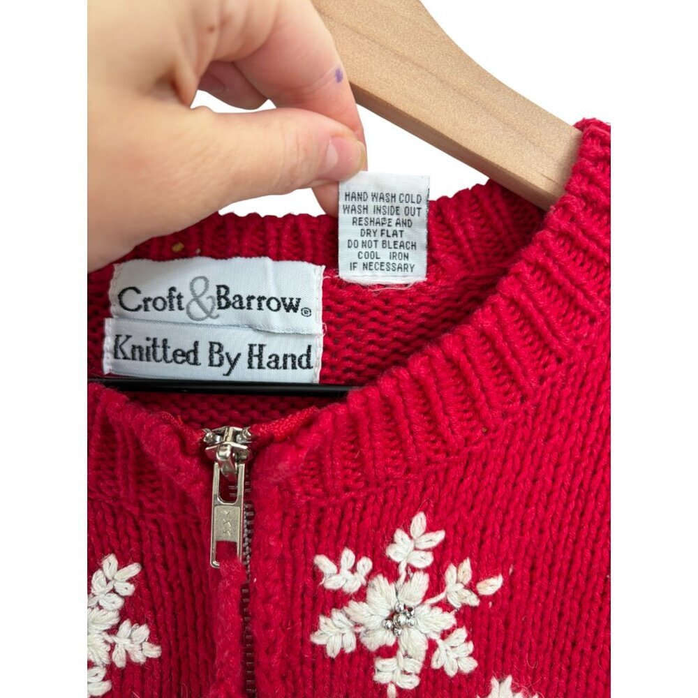 Vintage Hand Knit "Ugly" Christmas Holiday Snowflake Snowmen Sweater - Picture 5 of 6